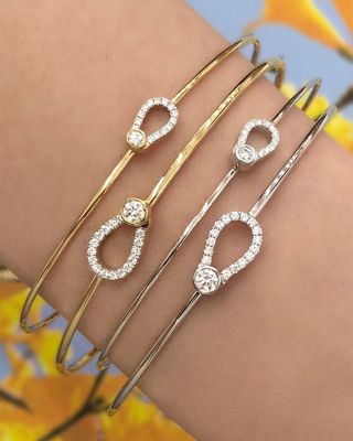 14K Yellow Gold & Rhodium Diamond Mini Affair Keyhole Bangle Bracelet