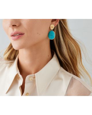 18K Yellow Gold Lunaria Turquoise Stone Drop Earrings