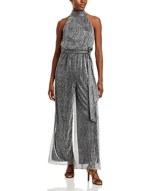 ELIZA J SEQUIN METALLIC HALTER JUMPSUIT