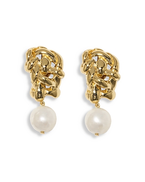 Completedworks Knotted Freshwater Pearl Drop Earrings In Gold/white