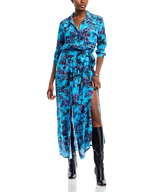 Shop L Agence L'agence Cameron Long Silk Shirt Dress In Blue Multi