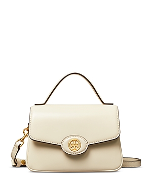 Shop Tory Burch Small Robinson Spazzolato Leather Top-handle Bag In Light Cream/gold