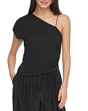 Dkny Asymmetric Ruched Top In Black