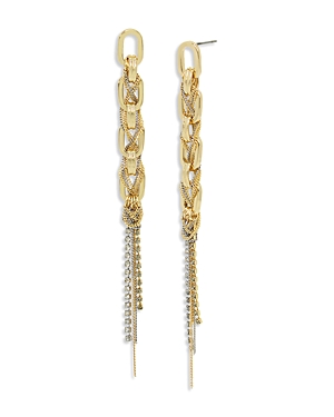 Rhinestone Chain Braided Link Linear Drop Earrings in Two Tone
