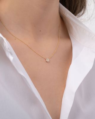 14K Yellow Gold Diamond Star of David Pendant Necklace, 16-18"