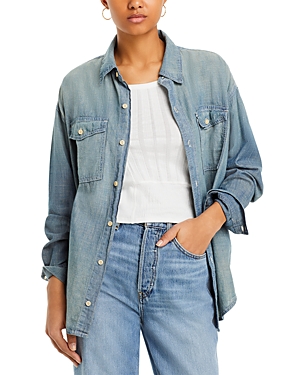 Shop Re/done & Pamela Anderson Oversized Chambray Shirt In Paradise Cove