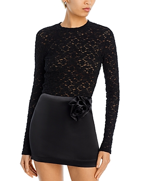 Aqua Puckered Lace Long Sleeve Top - 100% Exclusive In Black