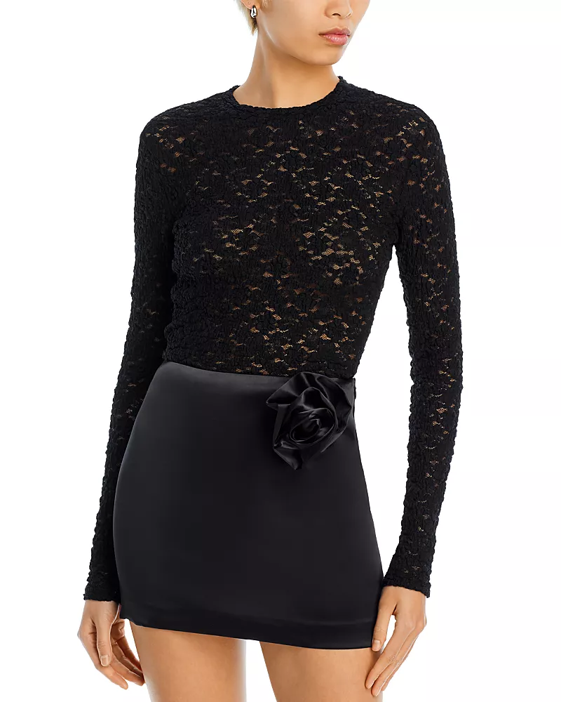 Aqua Puckered Lace Long Sleeve Top - Exclusive