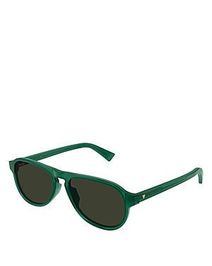 Shop Bottega Veneta Bold Triangle Stud Pilot Sunglasses, 55mm In Green/gray Solid