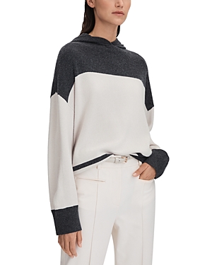 Reiss Charcoal/ivory Wool Blend Striped Hoodie In Charcoal/ivory