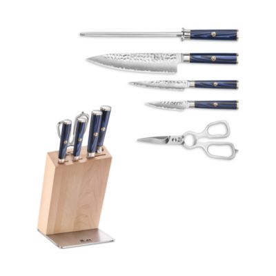 Kita Blue 6-Piece Knife Maple Block Set