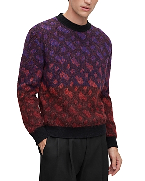 Boss Miracolo Relaxed Fit Ombre Animal Jacquard Crewneck Sweater