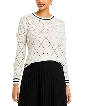 Nancy Yang Striped Pointelle Sweater In White