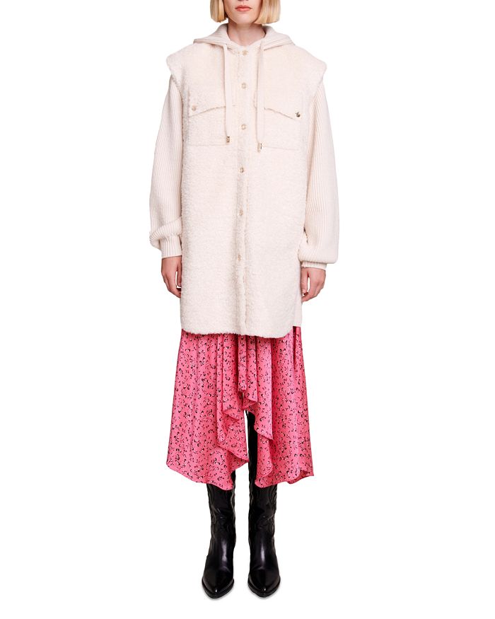 Maje Gellya Mixed Media Hooded Coat Bloomingdale's