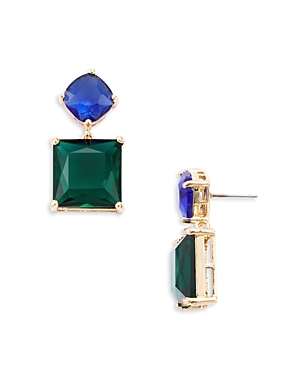 Aqua Double Stone Drop Earrings In 16k Yellow Gold Plated - 100% Exclusive In Green/blue