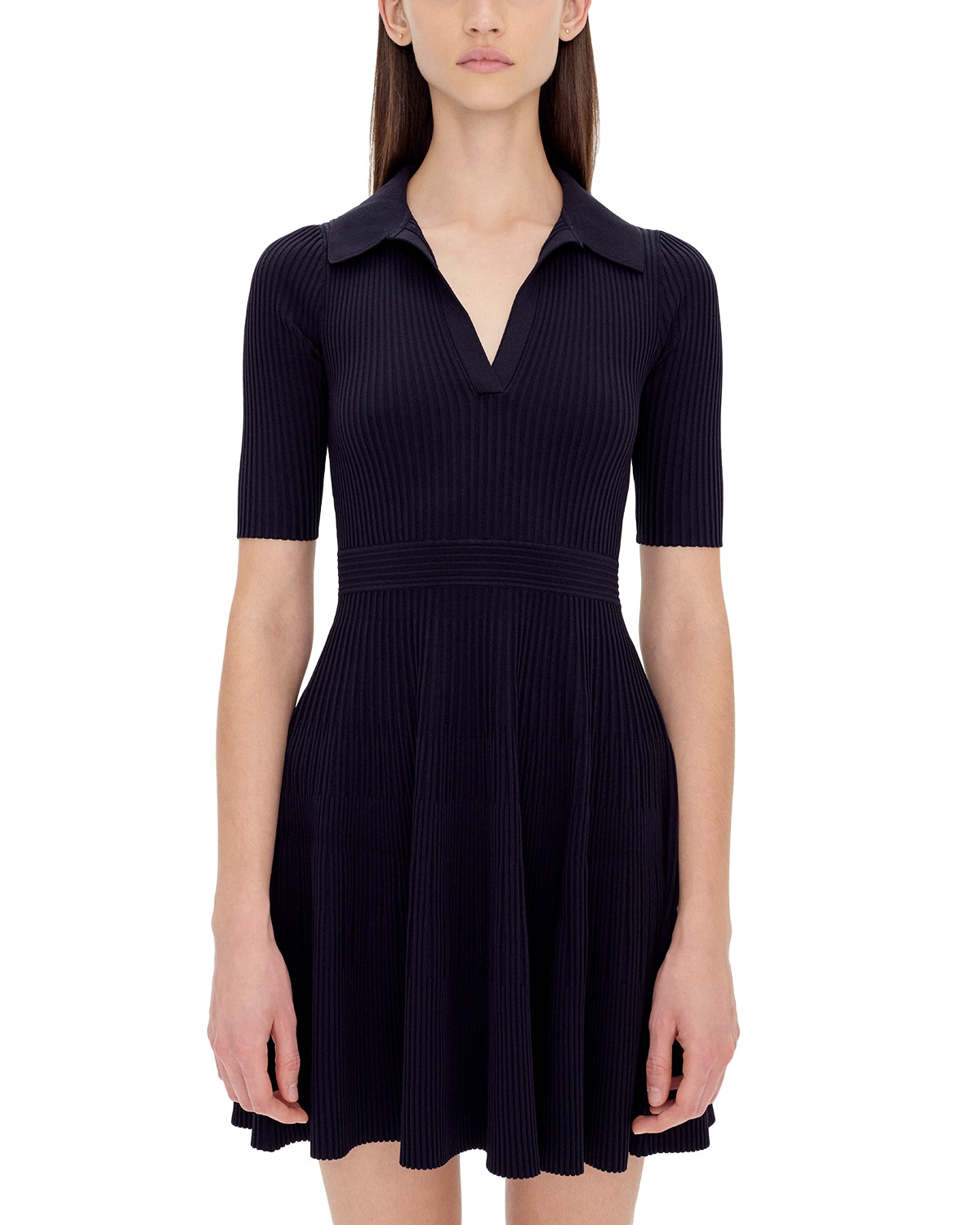 Simkhai Patricia Rib Knit Polo Mini Dress in Black
