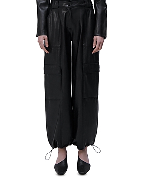 Simkhai Sofia Womens Vegan Leather Drawstring Cargo Pants In Black