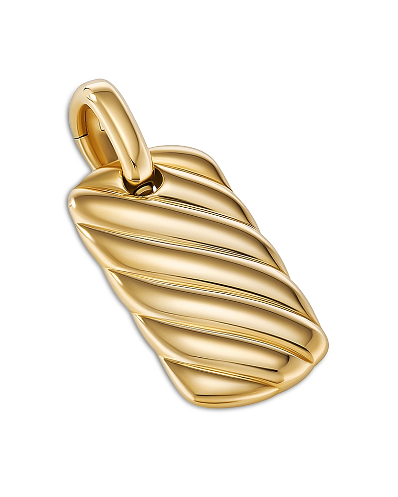 David Yurman 18K Yellow Gold Sculptured Cable Rectangular Dog Tag Enhancer Pendant
