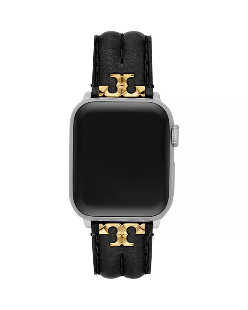 Tory Burch Apple Watch Kira Black Leather Strap, 38mm-45mm