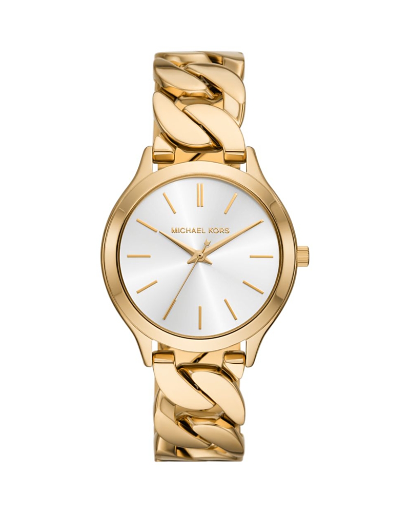 Michael Kors Slim Runway Gold-tone Curb-link Watch In Silver./gold