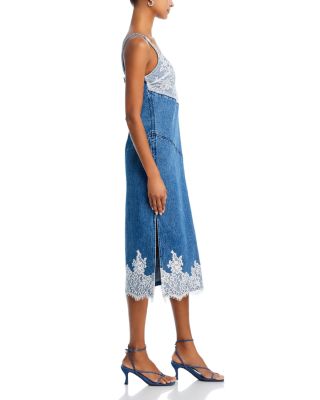 Lace Trim Denim Midi Dress