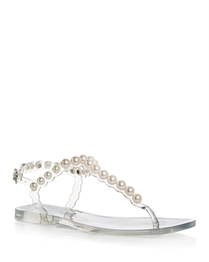 Shop Jeffrey Campbell Women's Pearlesque Embellished Thong Sandals In Clear