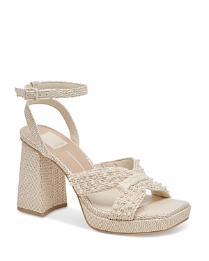 Shop Dolce Vita Women's Aries Embellished Ankle Strap High Heel Sandals In Vanilla Pearls