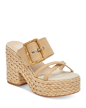 Shop Dolce Vita Women's Edwina Slip On Buckled Espadrille Platform Sandals In Light Natural Raffia