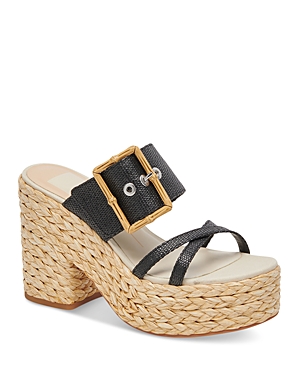Dolce Vita Edwina Raffia Platform Slide Sandal In Onyx Raffiia