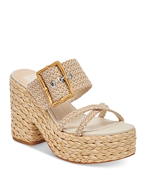 Dolce Vita Edwina Raffia Platform Slide Sandal In White/natural Raffia