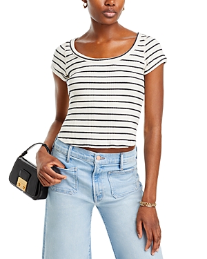 Shop Mother The Itty Bitty Scoop Neck Tee In Black And White Stripe