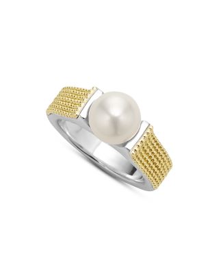 LAGOS - 18K Yellow Gold & Sterling Silver Luna Cultured Freshwater Pearl Caviar Bead Ring