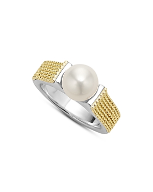 Lagos 18k Yellow Gold & Sterling Silver Luna Cultured Freshwater Pearl Caviar Bead Ring In White/gold