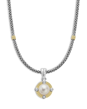 Shop Lagos 18k Yellow Gold & Sterling Silver Luna Cultured Freshwater Pearl & Diamond Pendant Necklace, 16 In White/silver