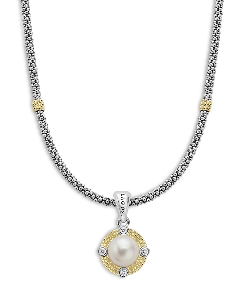 Lagos 18K Yellow Gold & Sterling Silver Luna Cultured Freshwater Pearl & Diamond Pendant Necklace, 18
