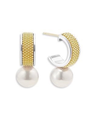 18K Yellow Gold & Sterling Silver Luna Cultured Freshwater Pearl Half Hoop Earrings