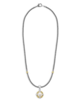 18K Yellow Gold & Sterling Silver Luna Cultured Freshwater Pearl & Diamond Pendant Necklace, 16"