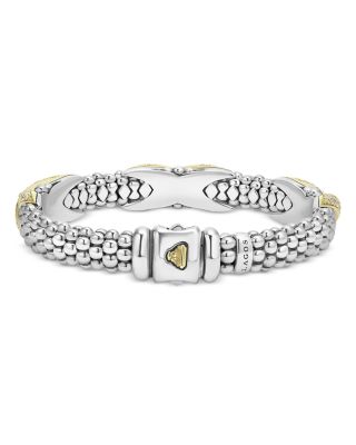 18K Yellow Gold & Sterling Silver Embrace Diamond Pav&eacute; X Station Caviar Bead Bracelet