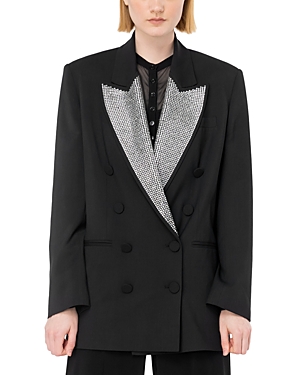 Shop Pinko Manduria Embellished Double Breasted Blazer In Limo Black