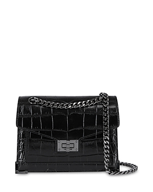The Kooples Emily Croc-embossed Leather Cross-body Bag In Black