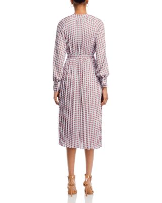 Long Sleeve Split Neck Pleated Dress