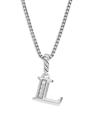Pav&eacute; Initial Pendant Necklace in Sterling Silver with Diamond, 16"