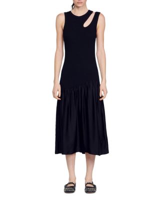 sandro cut out dress Crystal-embellished cutout knitted maxi dress - black