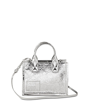 Shop Sandro Kasbah Metallic Leather Tote In Silver