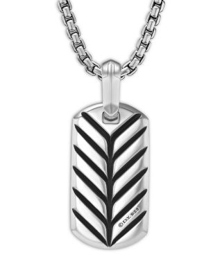 Men's Chevron Tag in Sterling Silver with Black Diamonds, 21mm