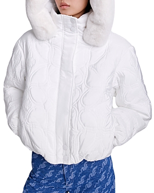 Maje Glamory Faux Fur Trim Hooded Jacket In White
