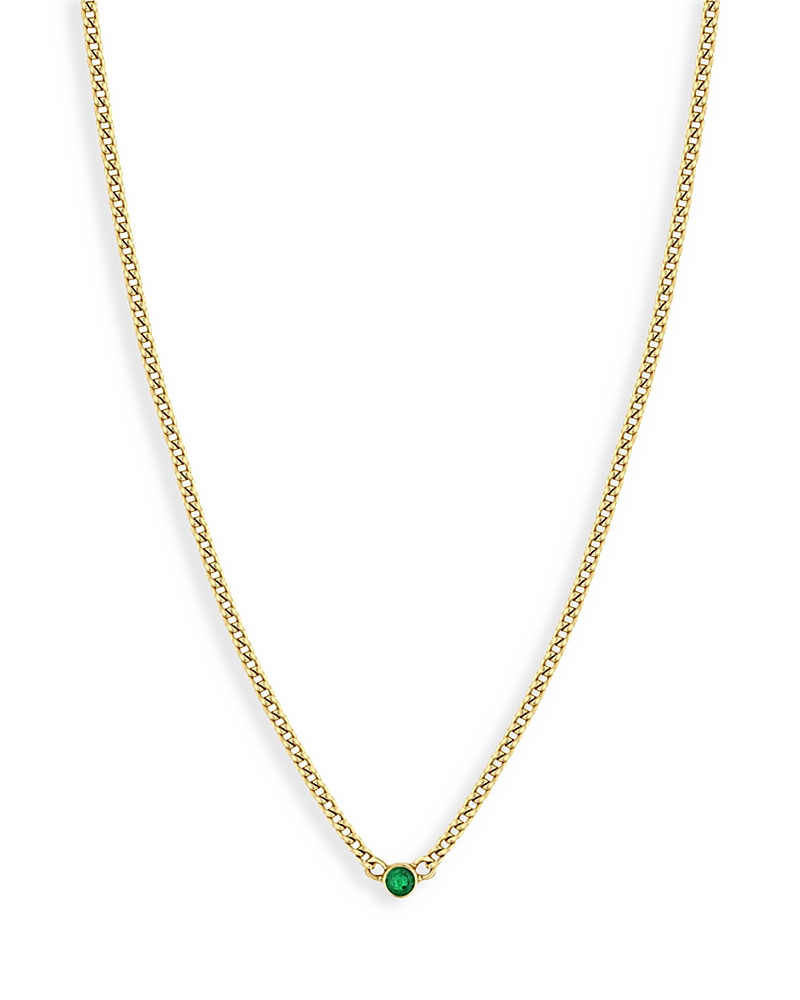 Zoë Chicco 14k Yellow Gold Emerald Solitaire Chain Choker Necklace, 14-16 In Yellow