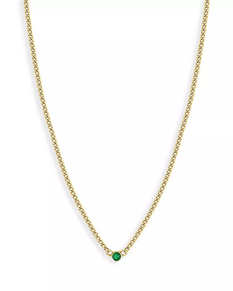 Zoe Chicco 14K Yellow Gold Emerald Solitaire Chain Choker Necklace, 14
