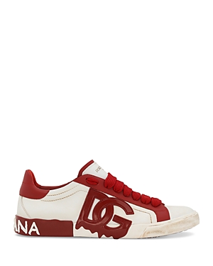 Shop Dolce & Gabbana Men's Portofino Low Top Sneakers In White/raspberry