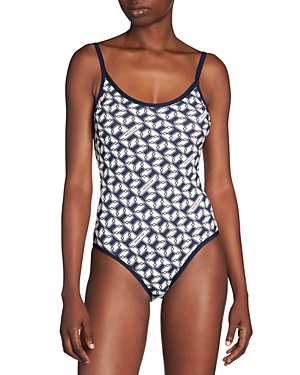 Shop Moncler Printed One Piece Swimsuit In Natural